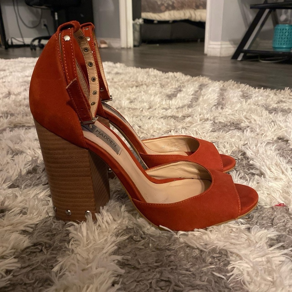 Orange Pumps w/ Wooden Studded Heels